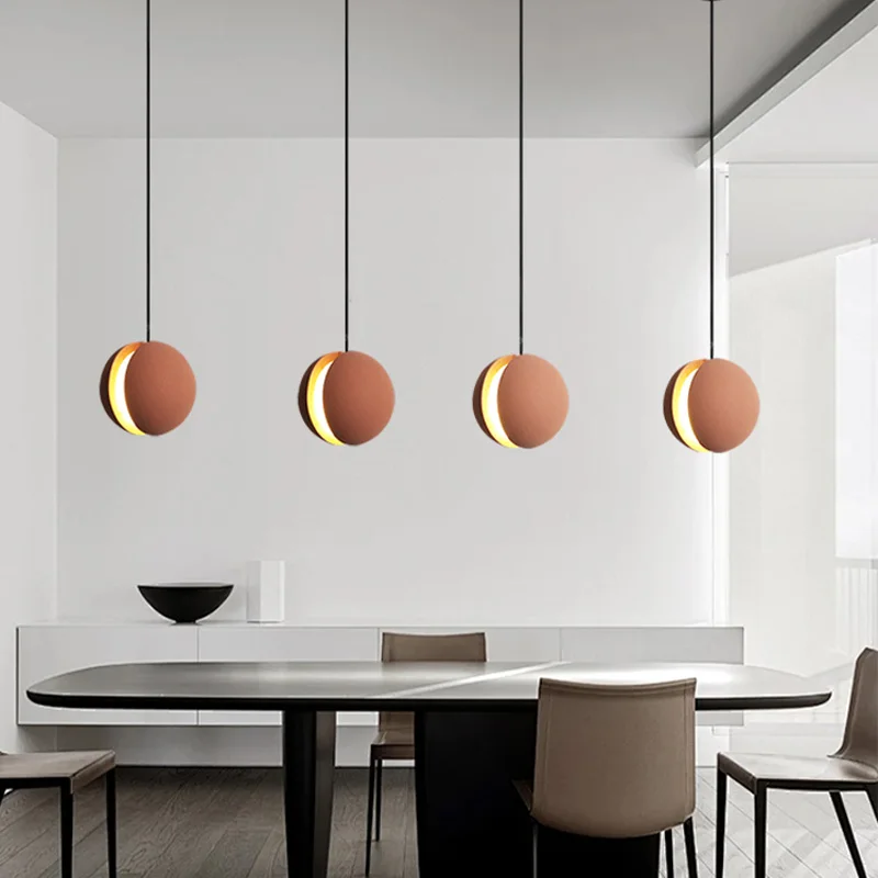 Modern Cement Bar Pendant with Orange Shade for Living Room, Bar, Rectangular Dining Room Hanging Lighting