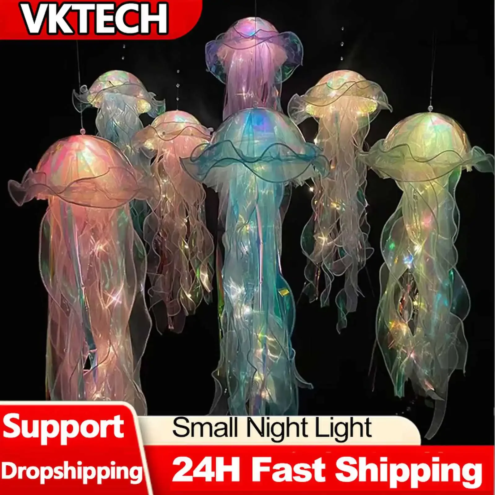 Lámpara de medusas portátil, luz nocturna de ambiente de flores, decoración de luz colgante para habitación de niña, adornos de farol de techo DIY hechos a mano