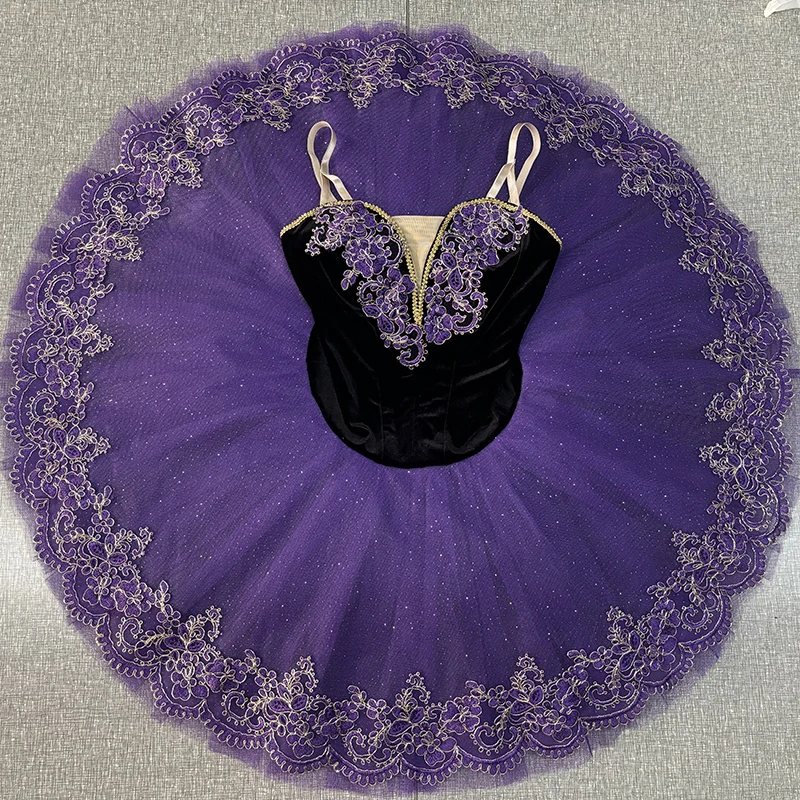 

black purple pre-professional ballet tutu Group dance performance costume kids pancake ballet tutu stage dance wear girls