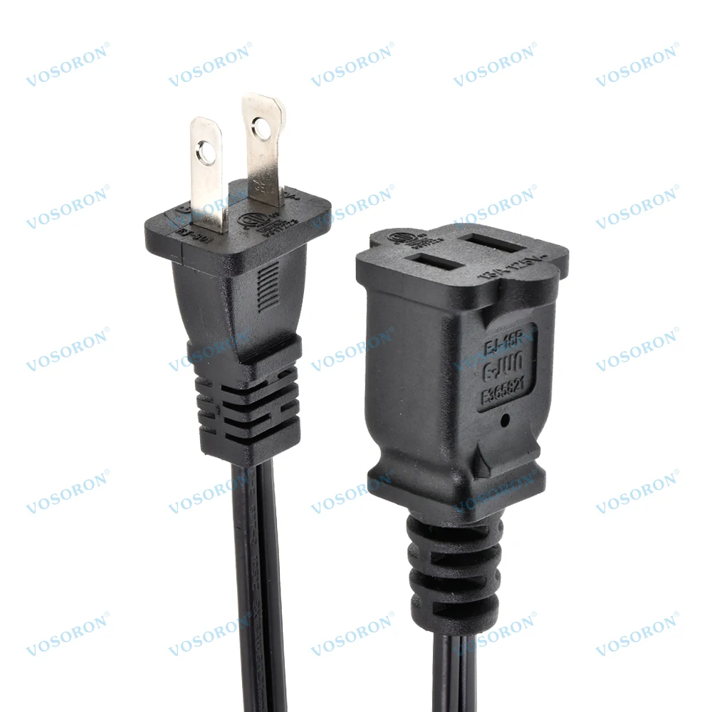 US AC Power Extension Cable Cord 2-Prong Polarized Male to Female Extension Cord for Nema 1-15P to 1-15R 0.6M