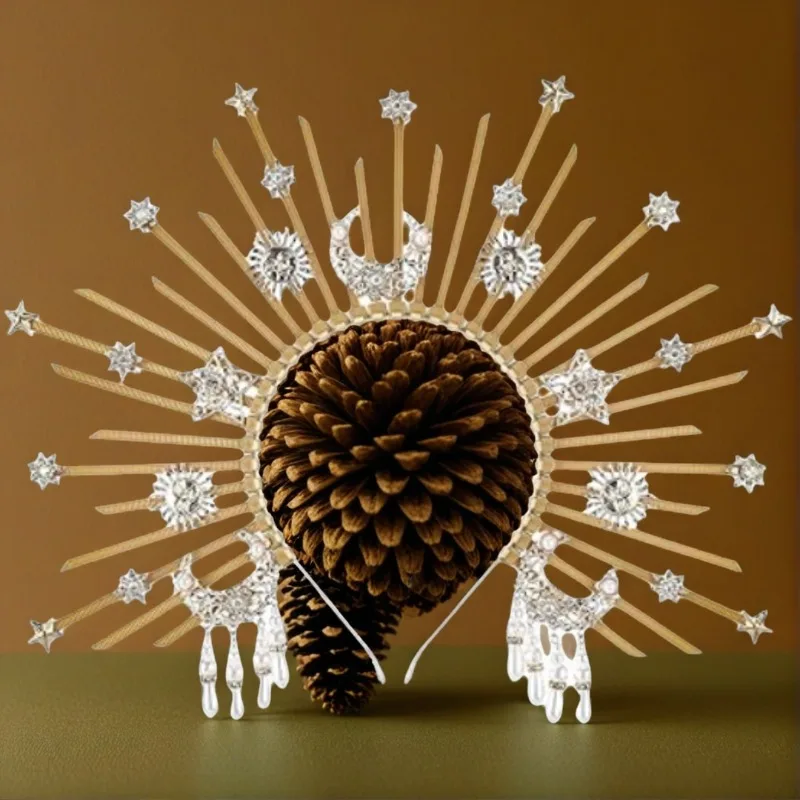 

Sunburst Spike Sun Crown-Moon Star Greek Goddess Gold Halo Headband with Tassel,Angel Queen Virgin Mary Headpiece for Women