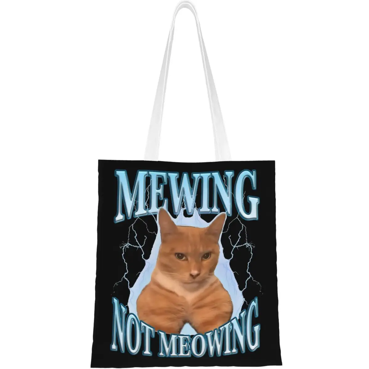 Mewing Not Meowing Funny Cat Meme Tote Bags Women Handbag Canvas College Humor Cats Bootleg Shoulder Bag Daily Grocery Bag