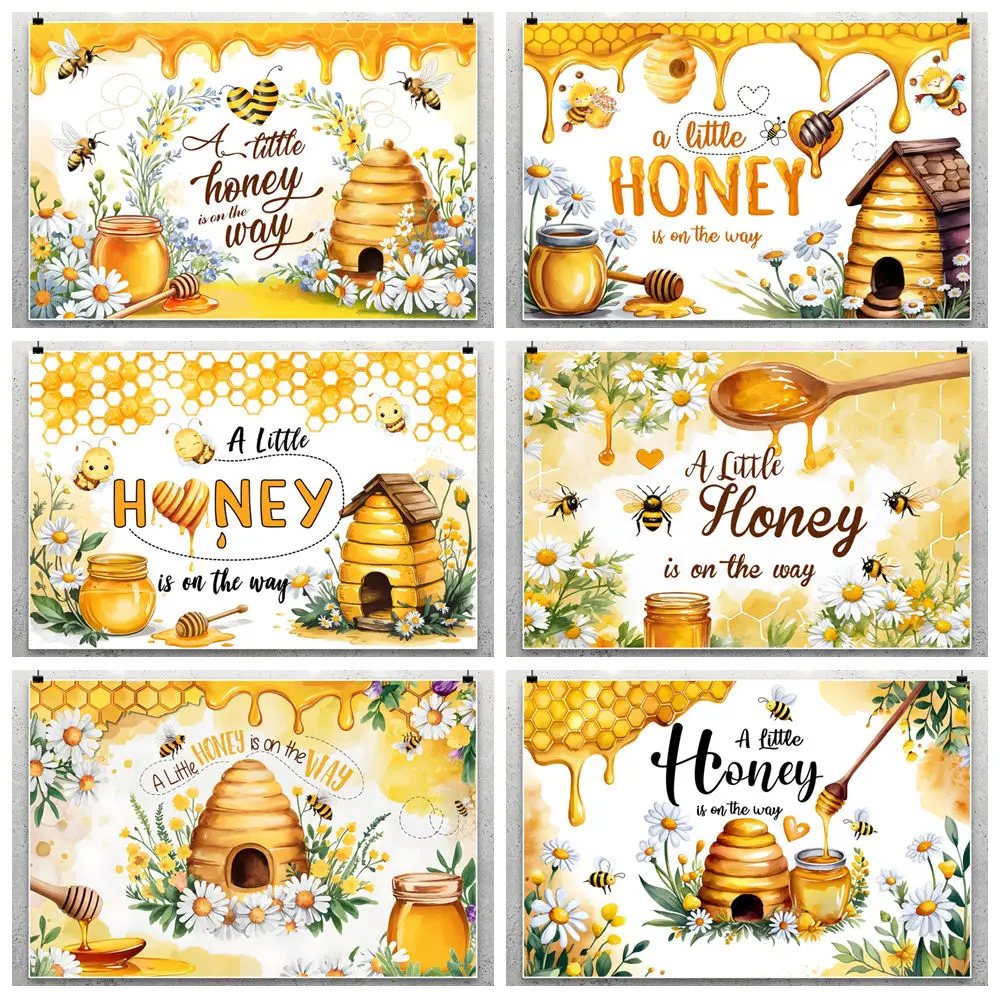

Cute Bee Honey Theme Background For Photography Newborn Baby Shower Birthday Decoration Backdrop Cloth Photography Accessories