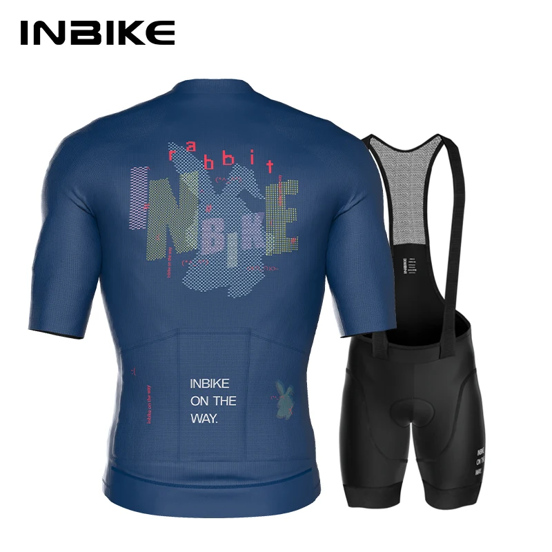 INBIKE Man MTB Cycling Jersey Set Breathable Road Bike Shirts Shorts Kit Bicycle Short Sleeve Cycling Clothing with Rear Pockets