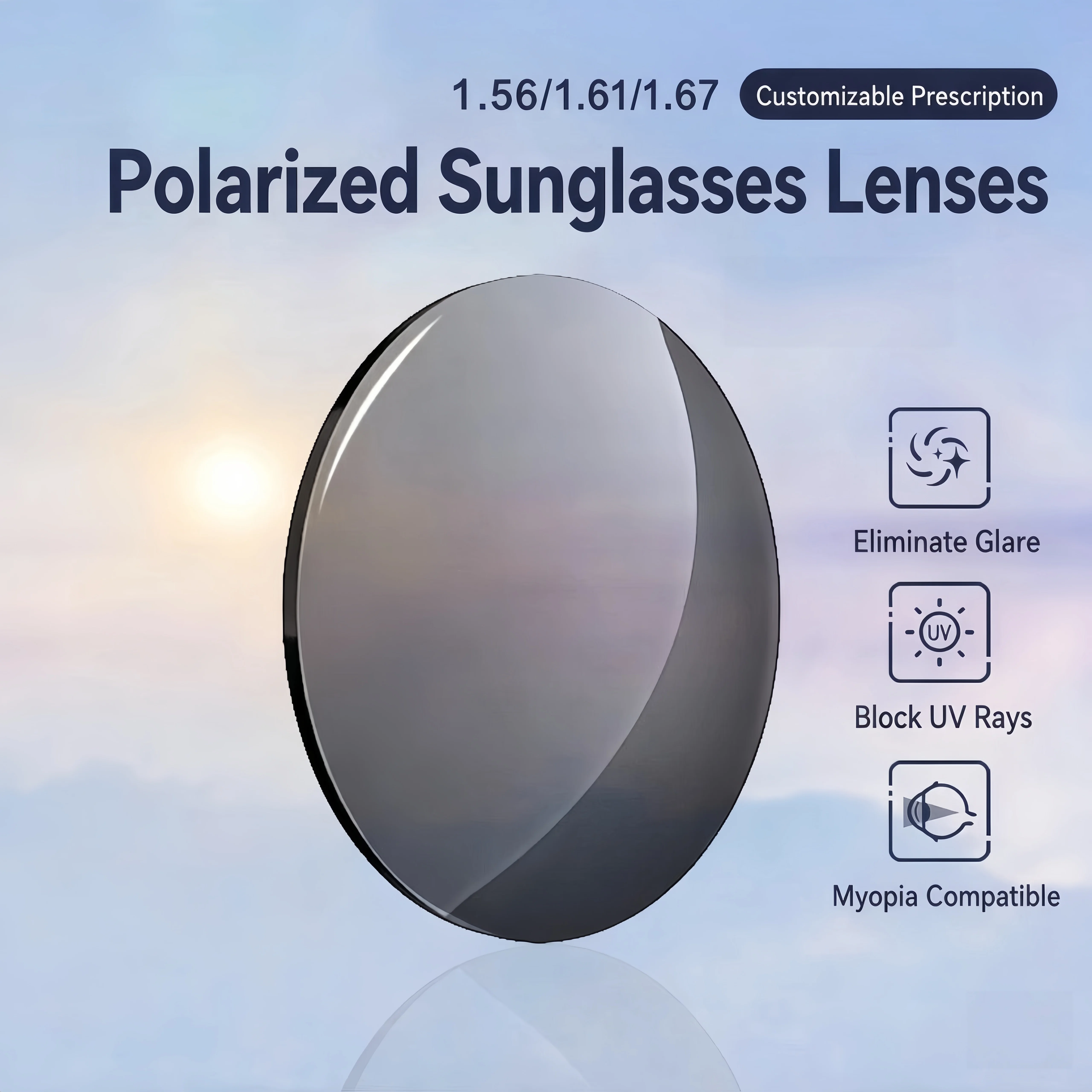 Premium Polarized Sun Lenses, Custom Prescription Sunglass Lenses, Fit Most Frames, Multi‑Colors for Driving & Sun Use