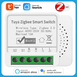 Tuya 16A Zigbee Mini DIY Smart Switch Module Relay support 2-way Control Timer smart life Works With Alexa Google Home Alice