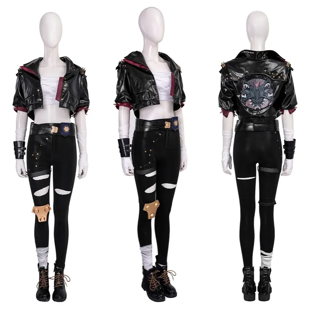 

Vi Costume LOL Arcane 2 Vi Cosplay Costumes Black Leather Coat Outfit Full Set Halloween Woman Deguisement Custom Made