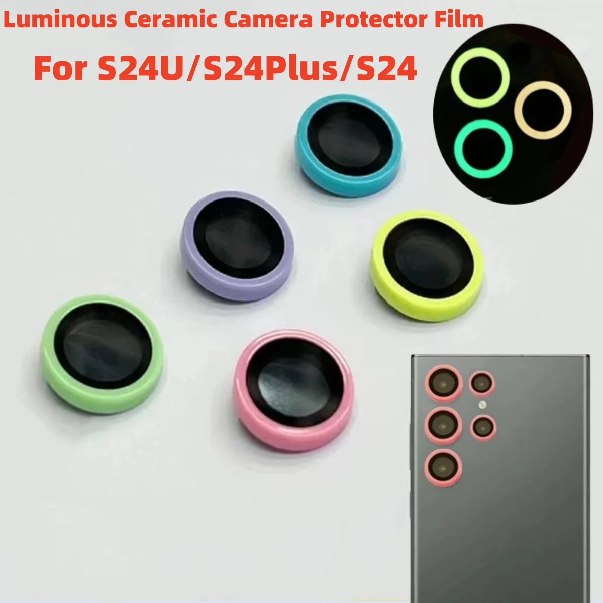 For Samsung Galaxy S23 24 Ultra Plus 24plus Camera Lens Protector Scratch-Resistant Tempered Glass With Luminous Lens Ring Cover