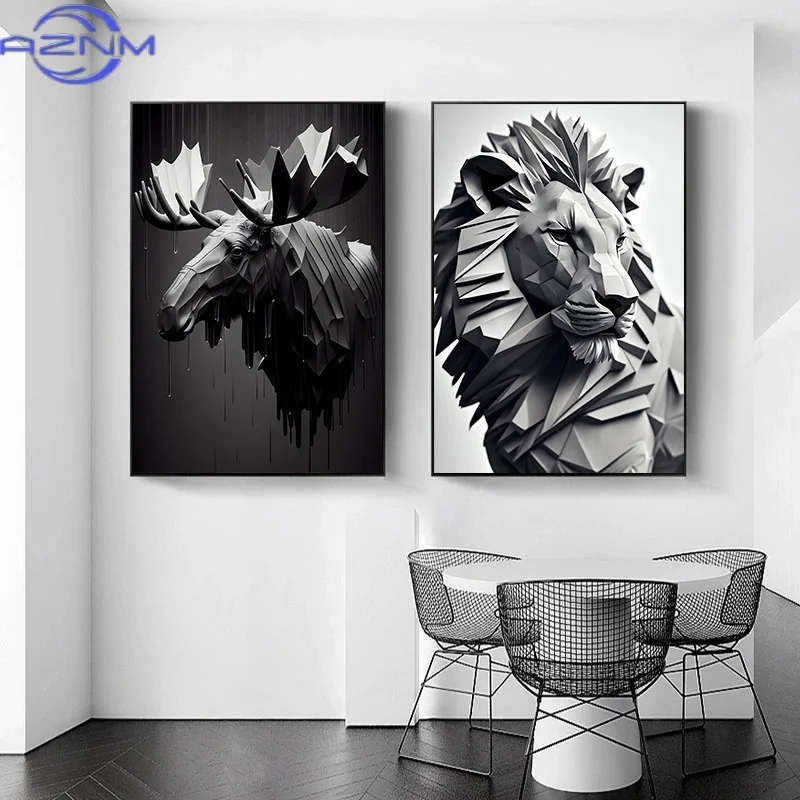 Animal Origami Art Posters Abstract Canvas Painting Wall Print Lion Butterfly Elephant Reindeer Picture Living Room Home Decor