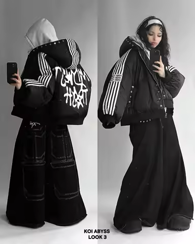 뉴 스트리트 성격 겨울 자켓 여성 따뜻한 캐주얼 코튼 패딩 자켓 패션 트렌드 하라주쿠 스트라이프 루즈 지퍼 코트
