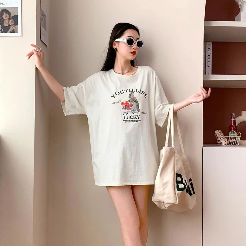 

Винтажная футболка из чистого хлопка для беременных ort Sve round Ne средней длины, другие материалы 00% для девочек Ms Age Faion