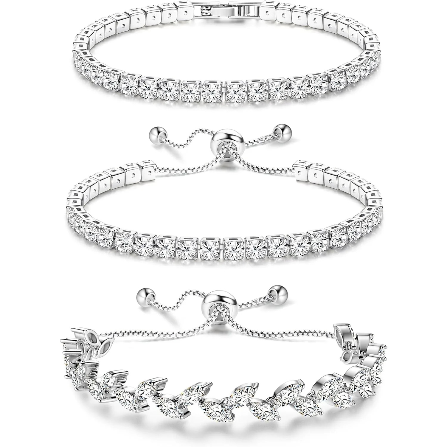 

Bobisty 3Pcs Bracelets For Women Stack Cubic Zirconia Bracelets CZ Adjustable Bracelets Set For Wedding Jewelry Gift