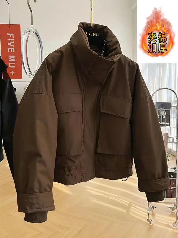 

Winter Padded Jacket Men Women Loose Fit Stand Collar Cotton Coat Casual Outdoor Style New Fashion Unisex Warm Outerwear Tops