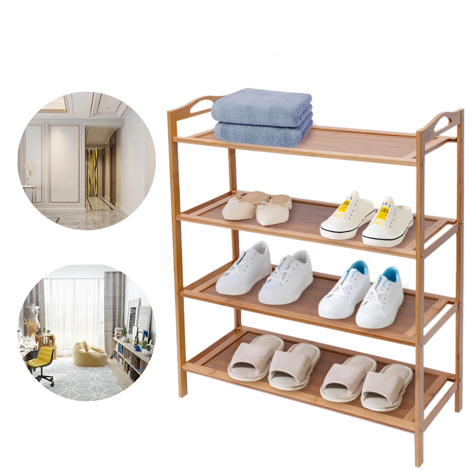 

4-Tier Bamboo Shoe Shelf,Entryway Shoe Storage Rack,27.56 * 9.84 * 26.38inch Sturdy Hollow Shoe Organizer