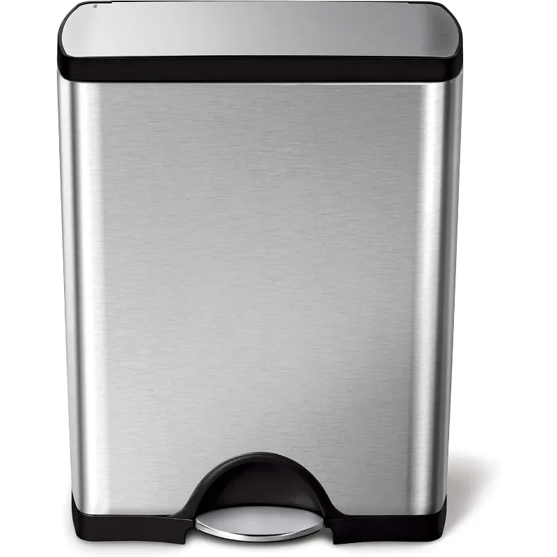 50 Liter / 13.0 Gallon Rectangular Kitchen Step Trash Can, Brushed Stainless Steel