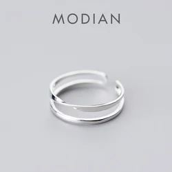 Modian Minimalist Double Circle Line Simple Ring for Women Open Adjustable Sterling Silver 925 Finger Ring Fine Jewelry Bijoux