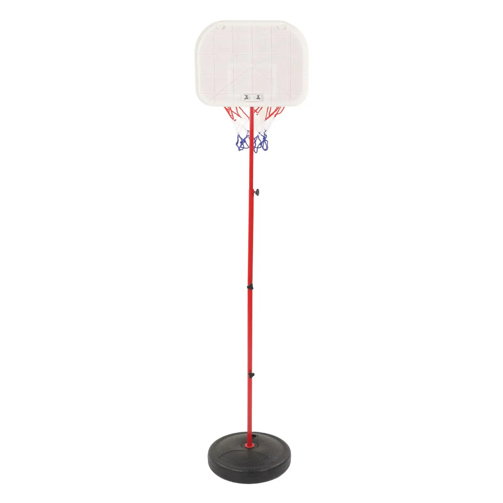 Soporte de aro de baloncesto de altura ajustable con poste de hierro, interior de plástico rojo y blanco para equipos deportivos