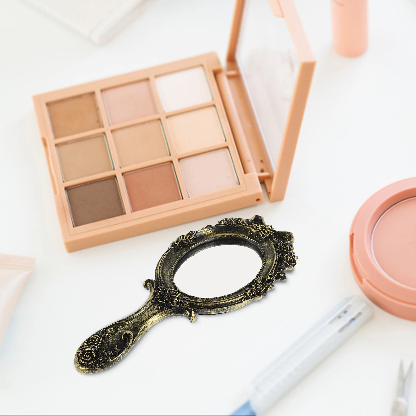 Handheld Vintage Makeup Mirror Compact Portable Small Elegant Retro Style for Women Daily Use and on-The-Go Touch-Ups