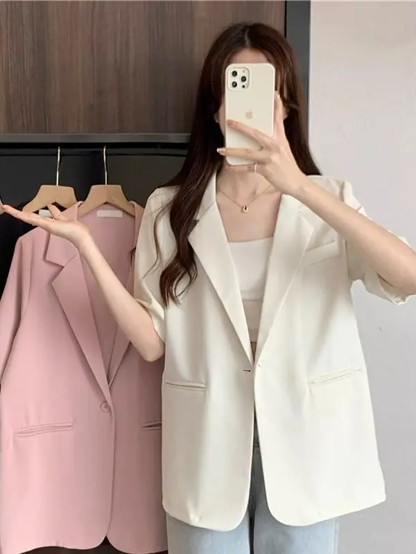 

Loose Casual Thin Short Sleeve Women's Suit Jacket Summer New Style Korean Version Fashionable All-Match Lightweight Polyeste...