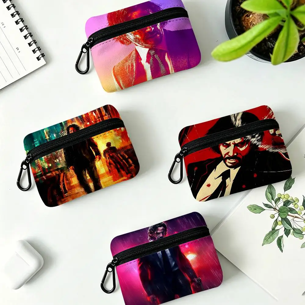 Action Movie J-John W-Wick Portable Oxford Fabric Mini Wallet Carabiner Design Small Coin Bag For Cards Keys Earphones