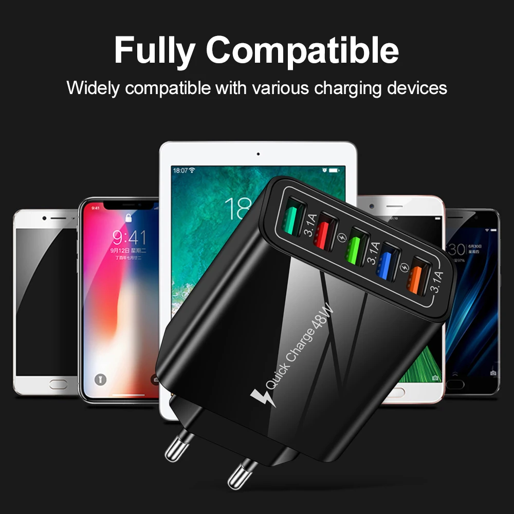 EU/US Plug USB Charger 48W QC 3.0 Fast Charge For Phone Adapter For iPhone 13 Pro Max Sumsung Xiaomi Tablet Wall Mobile Charger
