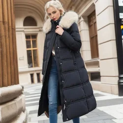 Cotton Coat Long Parka Coat Thick Jacket Women Fur Autumn Winter Warm Coats Woven Block Trend Hooded White Black Parkas