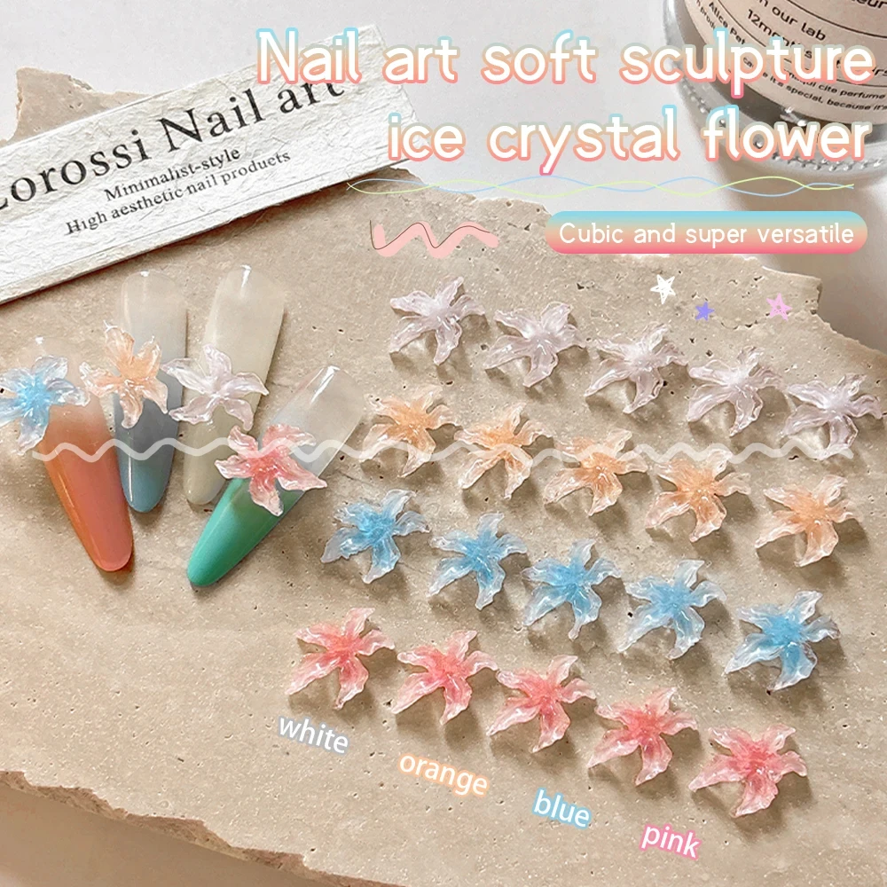 20/50PCS Morbida Scultura di Cristallo Giglio Pendenti E Ciondoli Per Unghie 3D Ghiaccio Traslucido Floreale Unghie artistiche Decor Resina Strass Forniture Per Manicure FAI DA TE