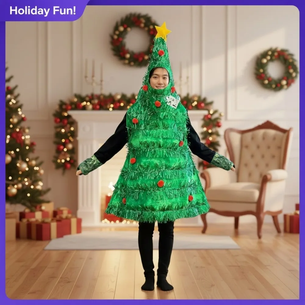 

Новый детский рождественский семейный костюм, платье в виде рождественской елки и косплей Санта-Клауса, подходящий праздничный наряд, детский праздничный комплект