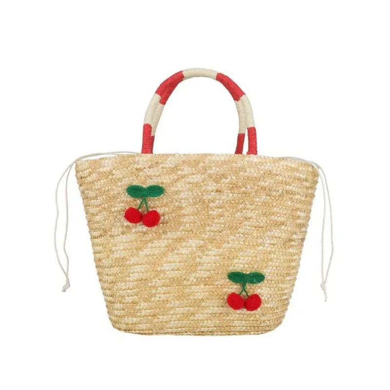 

Vacation trip cute wind cherry hand bag spring and summer new pastoral style parent-child straw woven tote bag