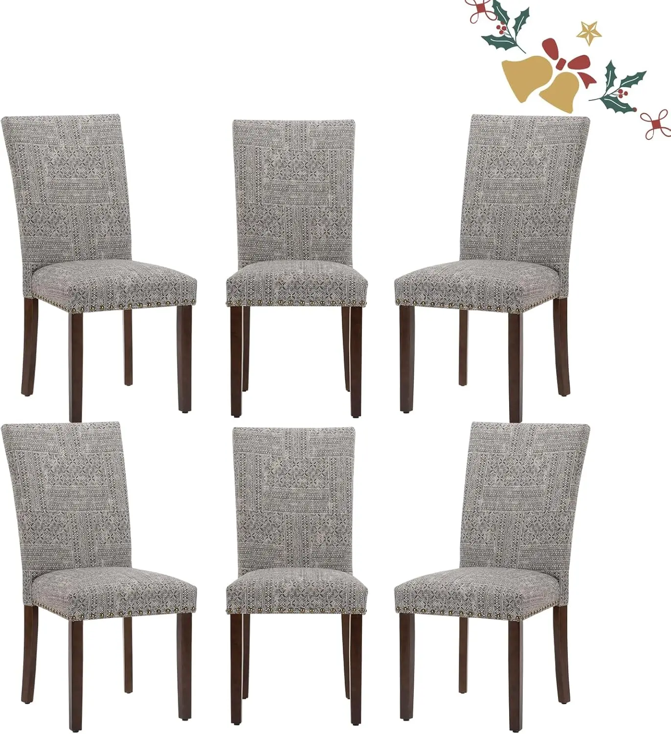 Parsons Dining Chairs Set of 6 Upholstered Nailhead Dining Room Kitchen Side Chair Thick Cushions Black/White