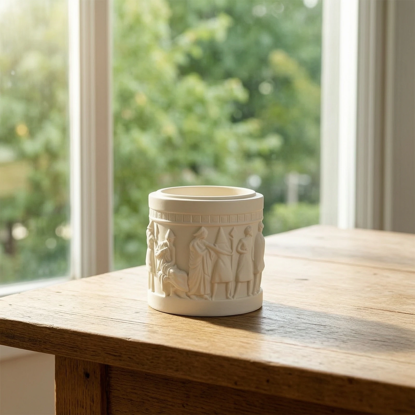Cylindrical Planter with Embossed Design Decoration Embossed Vintage Style Flowerpot Vintage Ceramic Plant Pot Decorative