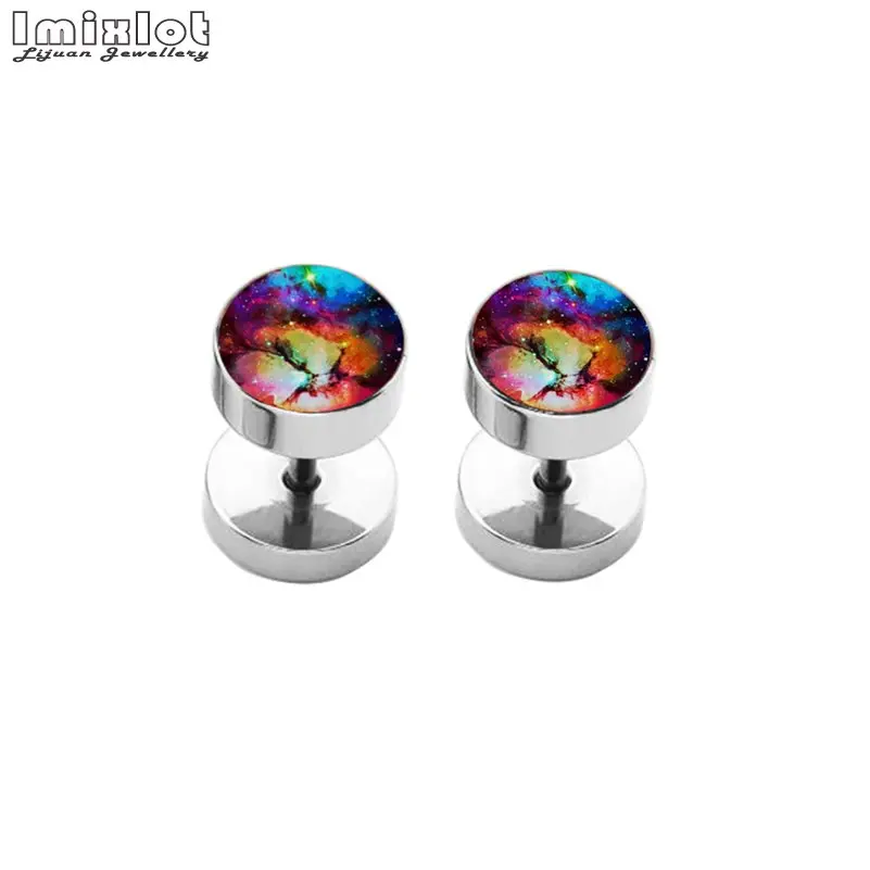 2pcs Multiple Styles Punk Stainless Steel Earrings Women Men Dumbbells Barbell Round Pierceing Ear Stud Earring Fashion Jewelry