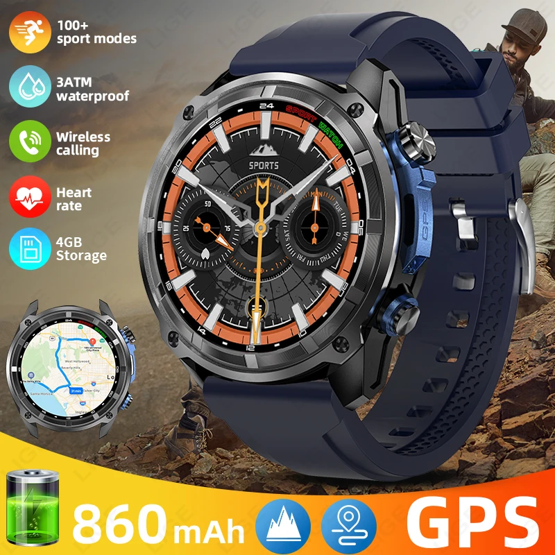 

LIGE New GPS Map Tracker Compass Smart Watch Men 1.43" AMOLED Screen 4GB Memory Music & Video Playback Bluetooth call Smartwatch