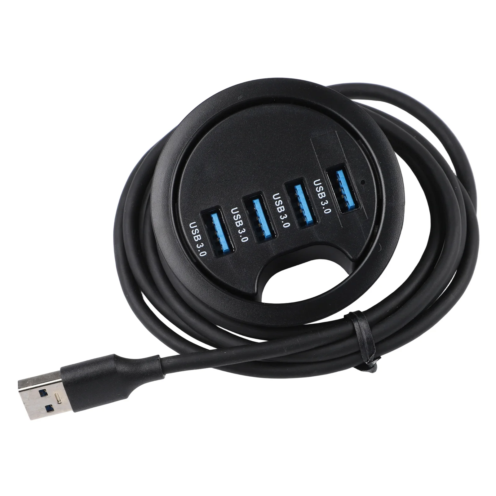 Black 4 Port USB 3.0 Desk Grommet Hub 5Gbps Data Transfer Cable Organizer For PC Laptop Desktop Hole Management Accessories