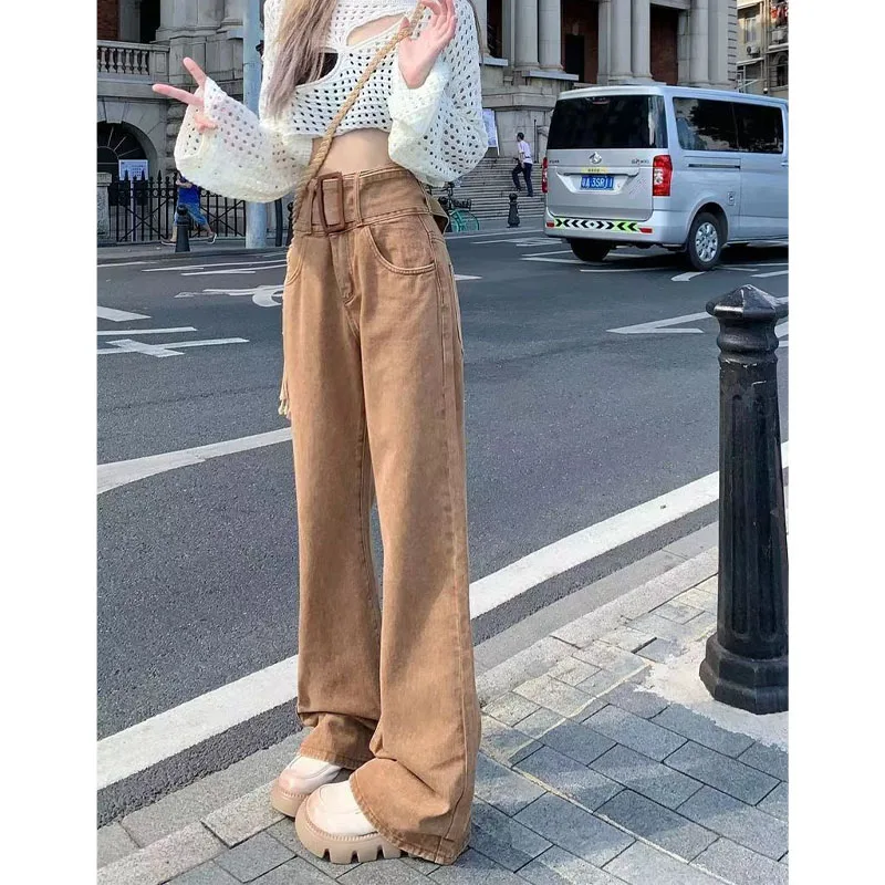 Streetwear Vintage Button High Waist Denim Trousers for Female Summer Casual Solid Slim Flare Pants Fashion Women's Clothing