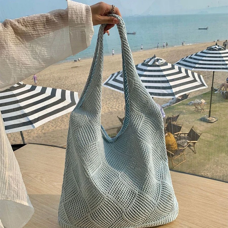 Neue Trend frauen Tasche Häkeln Handtasche Retro Gestrickte Einfarbig Hohl Top-griff Einkaufstasche Reise Shopper Schulter tasche – Detail 20