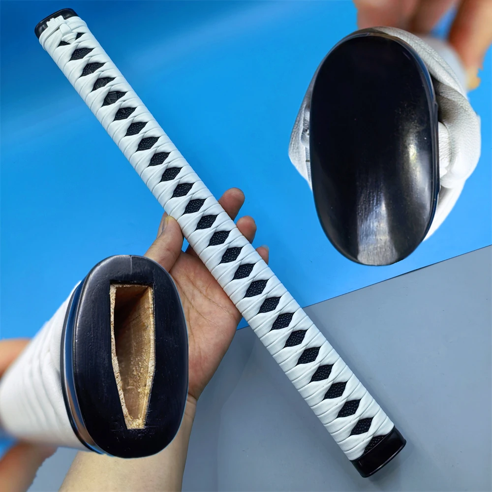 

40cm Long White leather Black Imitated rayskin Handle Tsuka For Japanese Samurai Katana Sword Fittings