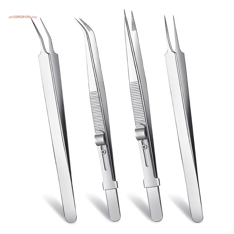 

4 Pcs Diamond Jewelry Tweezers Slotted Stainless Steel Tweezers Grip Jewelry Tools Clips Multipurpose Tweezers