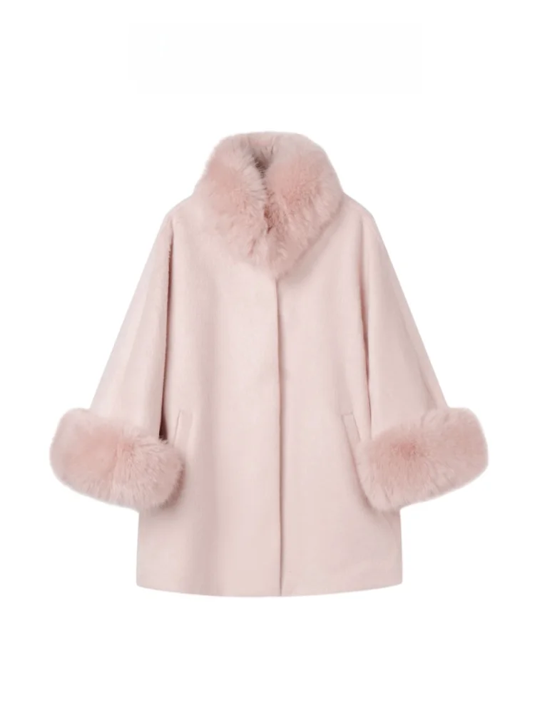 

Thi шерстяное розовое пальто для женщин, осень-зима, плащ с манжетами Ele, длинный све, круглый, с застежкой на пуговицы, средней длины