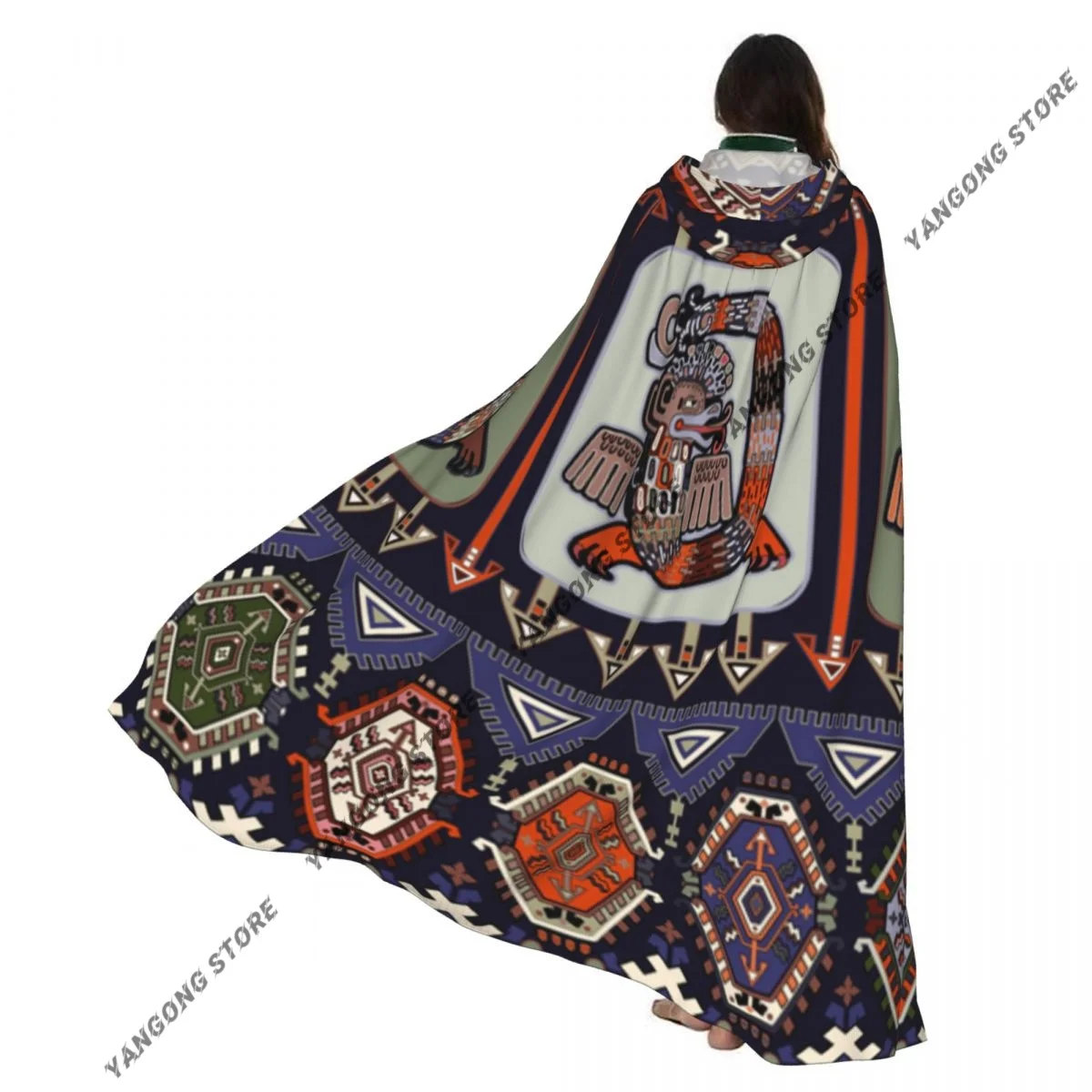 

Aztec Mexican Hooded Cloak Coat Halloween Cosplay Costume Vampire Devil Wizard Cape Gown Party