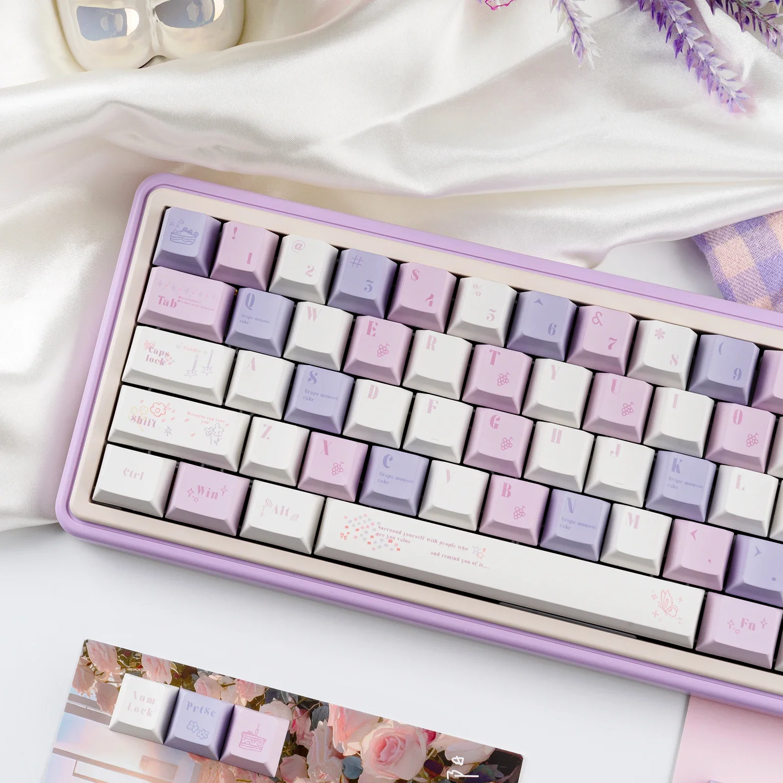 Grape mousse keycaps Original height PBT five-sided sublimation Customized mechanical keyboard keycaps Purple keycaps