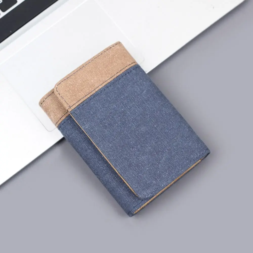 محفظة رجالية جديدة من قماش الدنيم بثلاثة أضعاف أزرق وأسود كاكي حقيبة نقود متعددة الفتحات غطاء جواز سفر للرجال الذكور