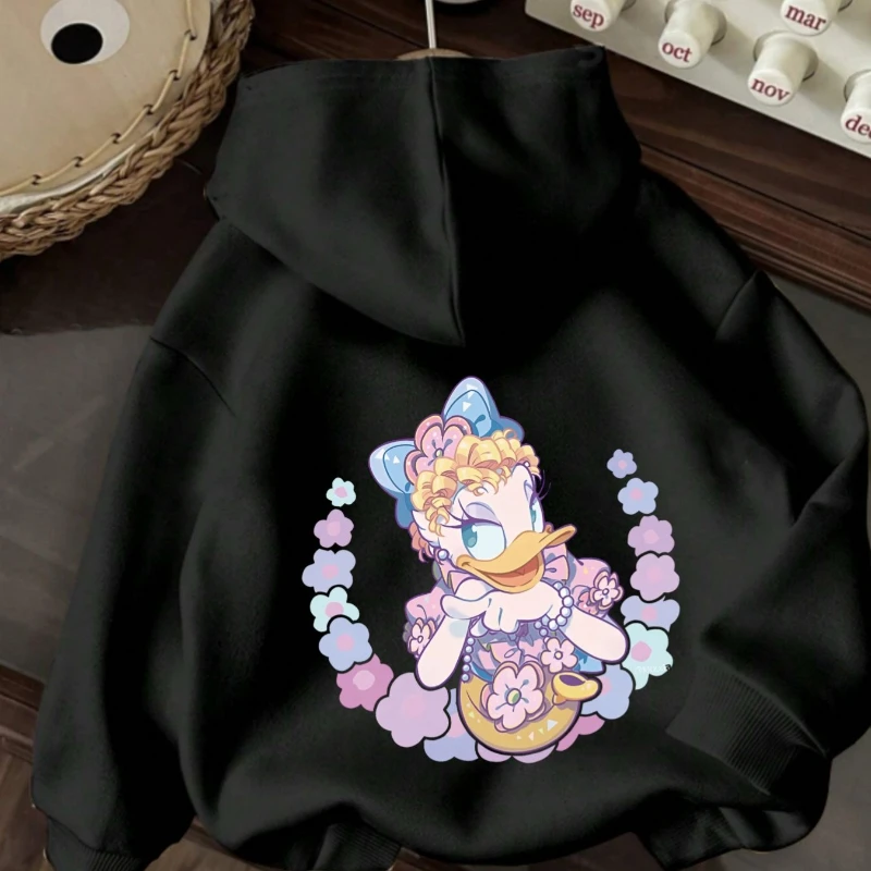 سترة بقلنسوة مطبوعة بنمط الرسوم المتحركة للسيدات من Disney - سترة كاجوال ناعمة ودافئة من القطن الخالص، بأكمام طويلة مريحة لجميع المواسم