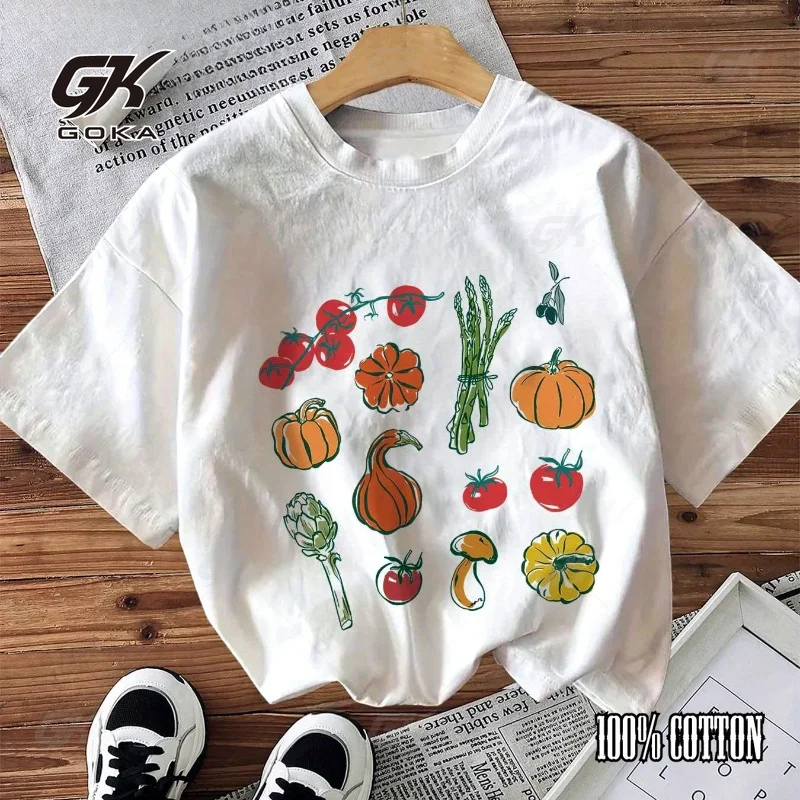 Women'S Casual Crew Neck T-Shirt with Colorful Vegetable and Fruit Graphic Print Short Sleeve Top for Summer tops