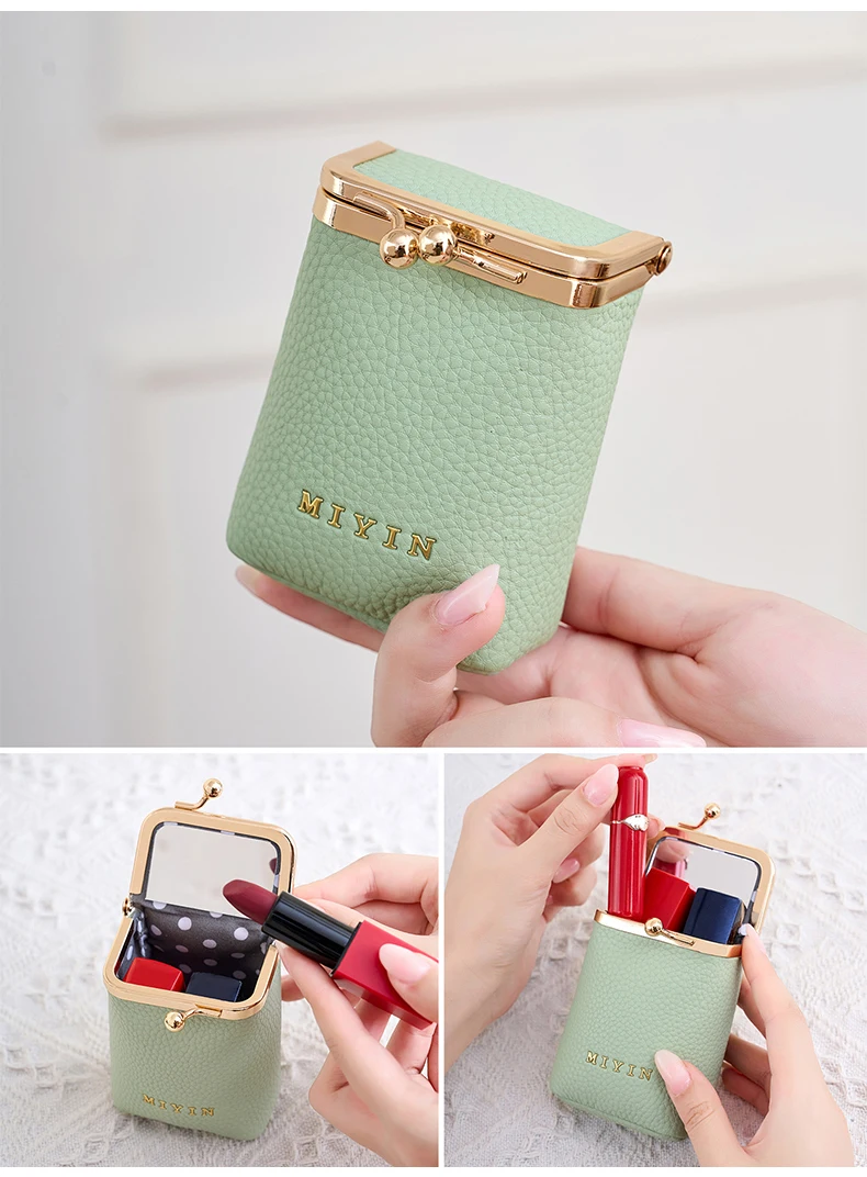 Luxuriöser Mini-Lippenstift-Organizer für Damen, auch geeignet als Schmuck-, Kopfhörer- und Münzbeutel mit eingebautem Spiegel. – Detail 12