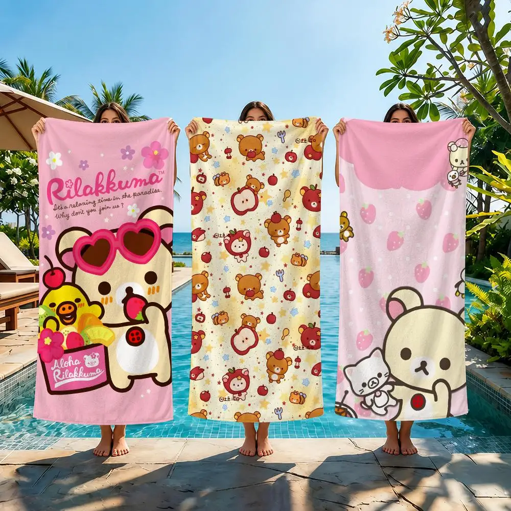 Cartoon R-Rilakkuma Cute Kawaii Towel Thick Absorbent Quick Dry Lint Free Tough Ultra Soft For Swimming Gym Camping Outdoor