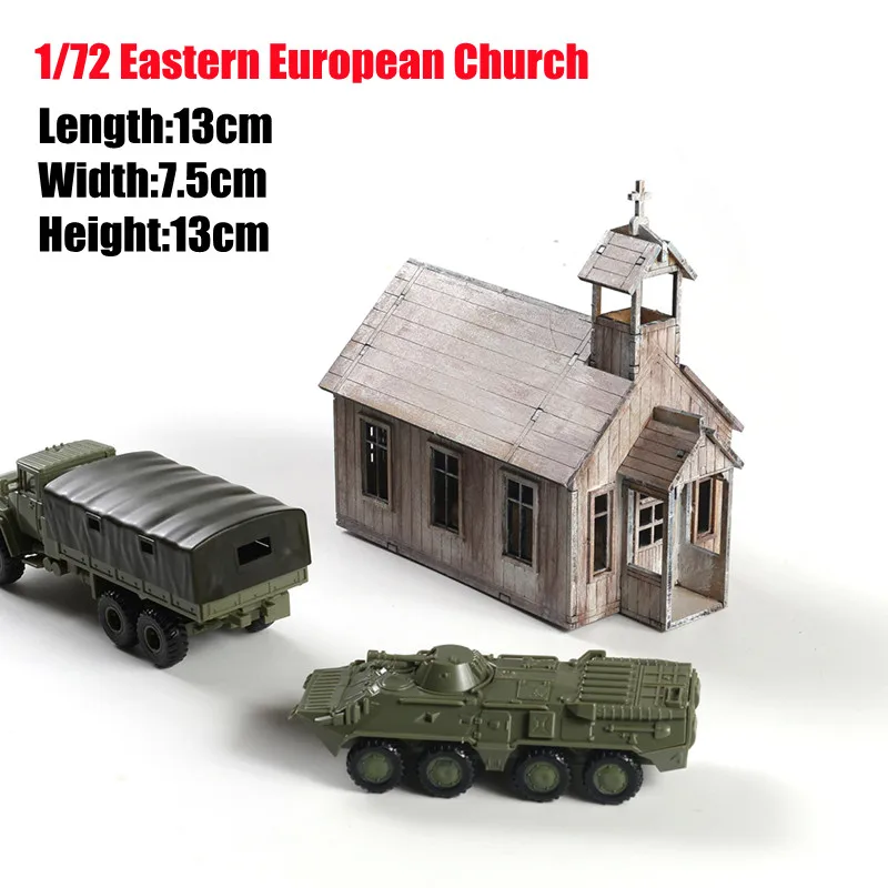 1/72 miniaturowa symulacja kościół/stacja gazowa Model budynku drewniane materiały architektury Diy ręcznie robiona zabawka prezent dla dziecka 1 sztuk