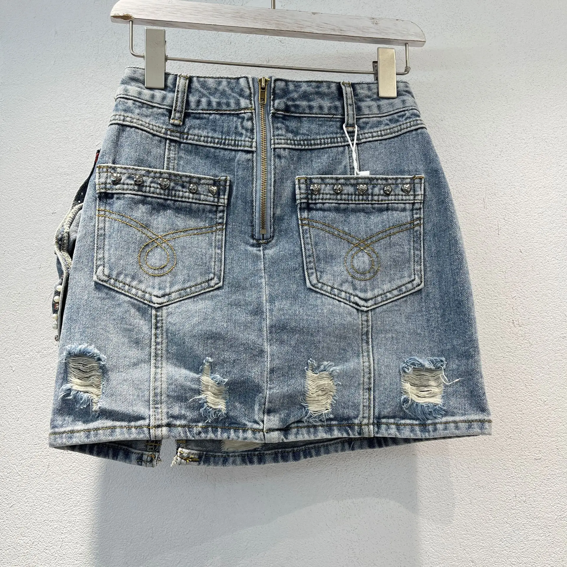 Three-Dimensional Bow Beaded Denim Skirt Women Summer Slim Bag Hip A-Line Short Skirt Girls Student Fashion Jean Skirt q199