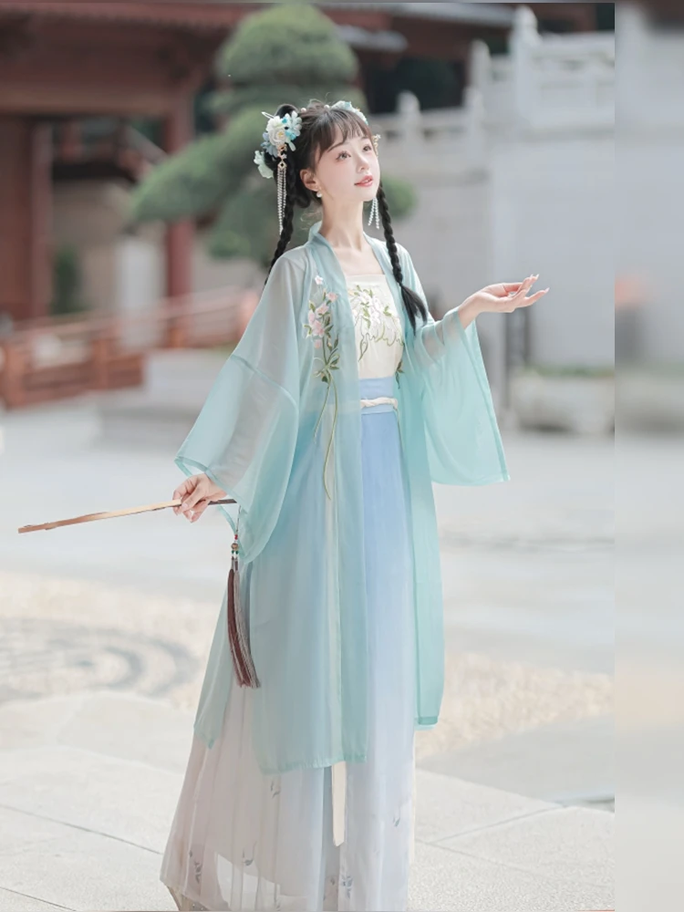 

Оригинальное женское платье Ханьфу в стиле династии Сун, цельное, до талии, с вышивкой, весенне-летнее, традиционное китайское...