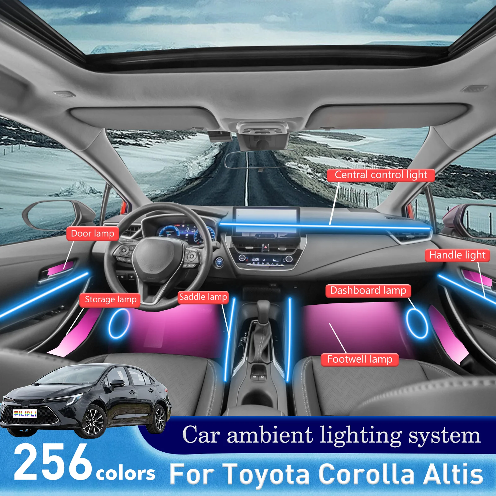 

For Toyota Corolla Altis Smart Remote Control RGB 64 Colors LED Car Interior Ambient Light Energy Saving Efficient Lamp Kit